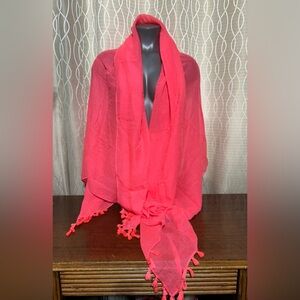 Vibrant Sheer Pink Scarf with Tassels Pashmina or Bathing Suit Cover Up